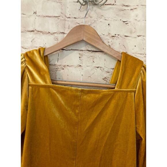 Cato Top Womens Medium Mustard Gold Velvet Cropped Ruched Boho Hippie Stretch - Picture 12 of 13